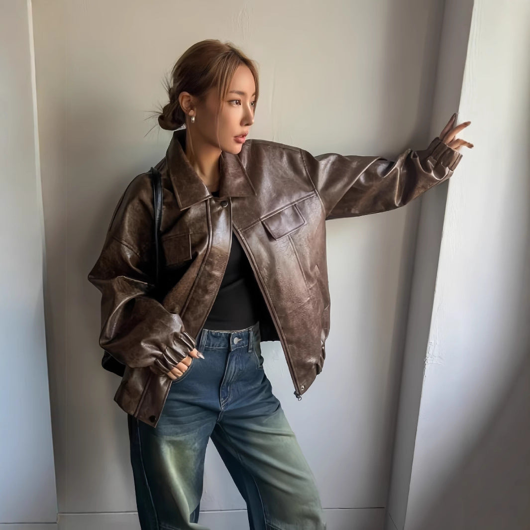 Damen Lässige oversized Kunstjacke mit praktischen Taschen EB