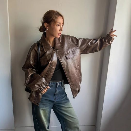 Damen Lässige oversized Kunstjacke mit praktischen Taschen EB