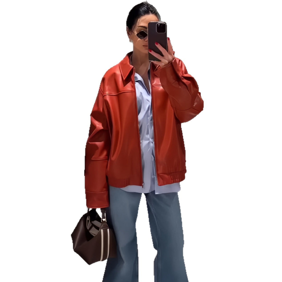 Damen Oversized Kunstlederjacke mit großzügigem Schnitt und modischen Details EB