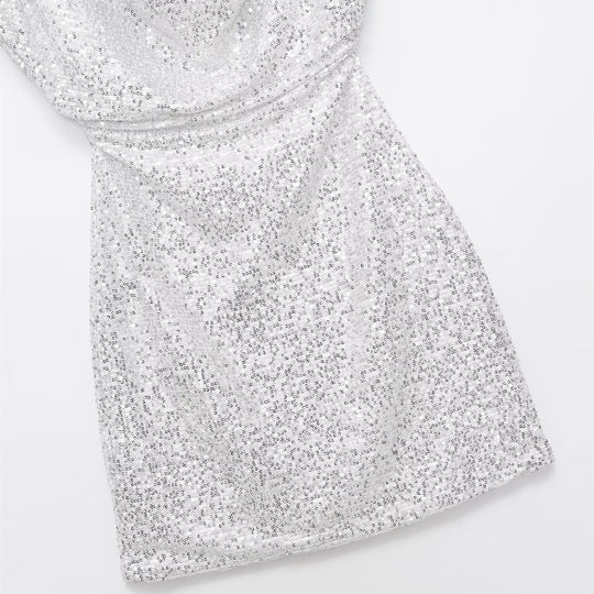 Damen kurzärmeliges Abendkleid mit schimmerndem Paillettenbesatz EB