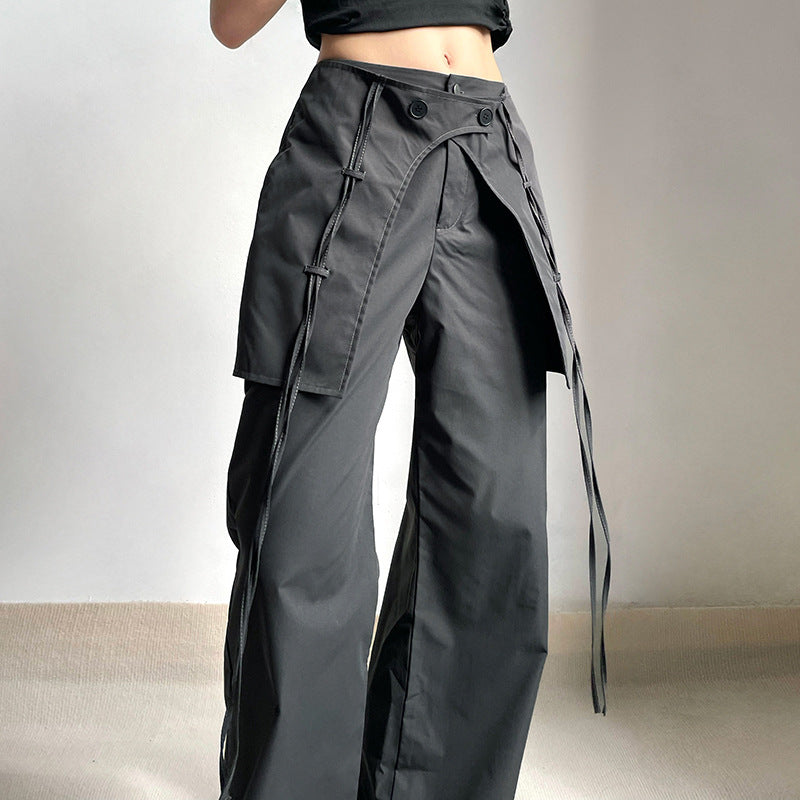Damen stylische Utility-Hose mit weitem Schnitt und verstellbaren Binde-Details EB