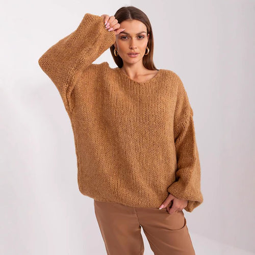 Damen gemütlicher Oversize-Strickpullover mit voluminösen Ärmeln und strukturiertem Design EB