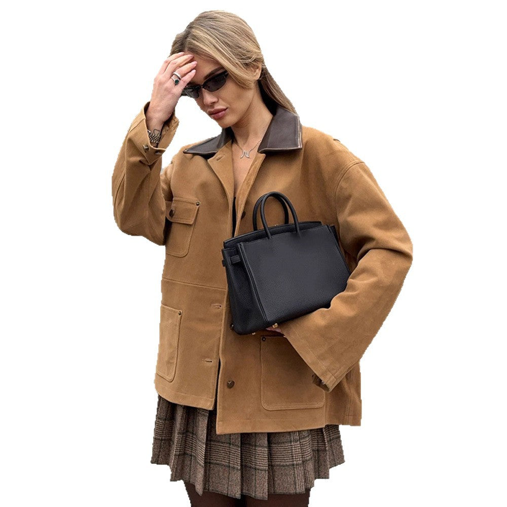Damen Lässig geschnittene Wildlederjacke EB
