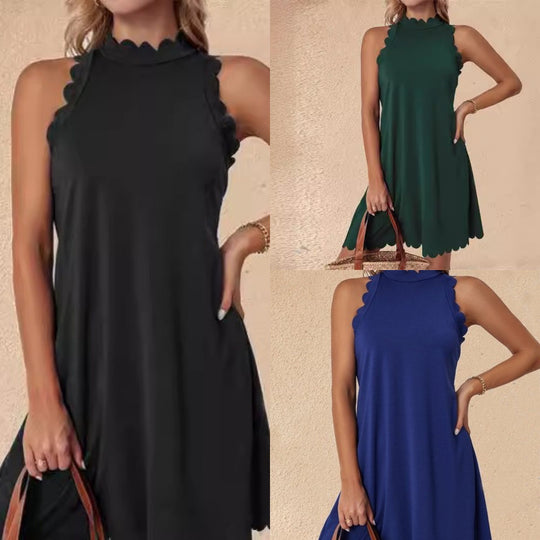 Damen Elegantes ärmelloses Freizeitkleid mit skulpturalem Ausschnitt EB