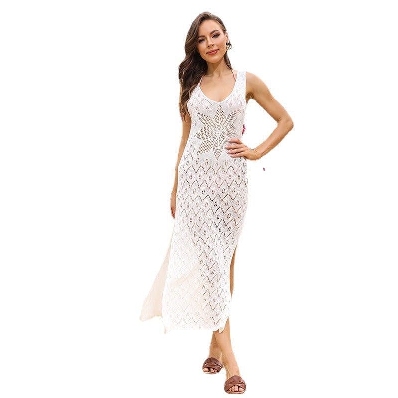 Damen elegantes Häkelkleid mit tiefem Ausschnitt EB