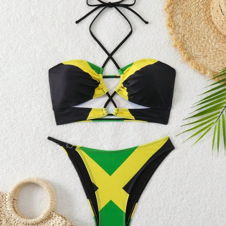 Damen Bikini mit trendy gekreuztem Oberteil und hohem Beinausschnitt EB