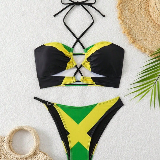 Damen Bikini mit trendy gekreuztem Oberteil und hohem Beinausschnitt EB