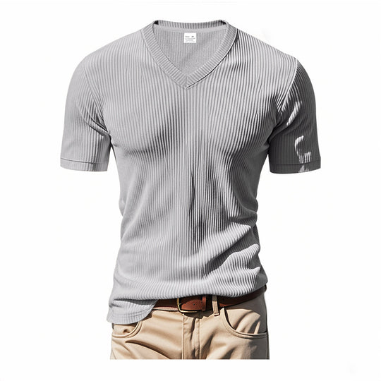 Herren modernes V-Ausschnitt T-Shirt mit strukturierter Oberfläche EB
