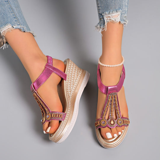 Damen Glamouröse Wedge-Sandalen mit funkelnden Details EB