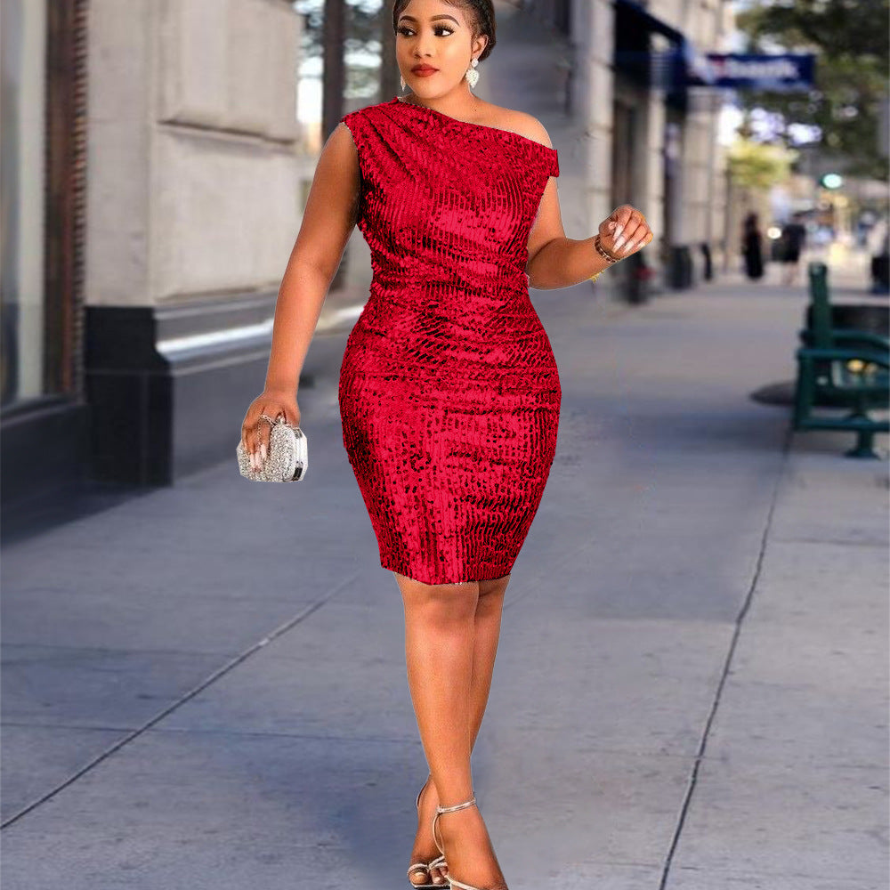 Damen Cocktailkleid mit asymmetrischem Design und elegantem Schimmer EB