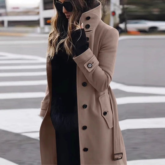 Damen eleganter Trenchcoat mit hohem Kragen EB