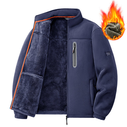 Herren nan Thermo-Fleecejacke mit hochflorigem Teddyfutter, Brust-Reißverschlusstasche und winddichter Front EB