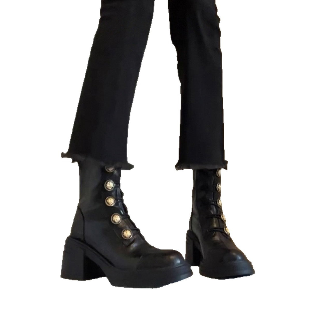 Damen Modische Ankle Boots mit dekorativen Knöpfen EB