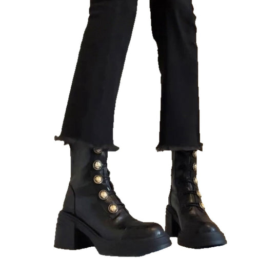 Damen Modische Ankle Boots mit dekorativen Knöpfen EB