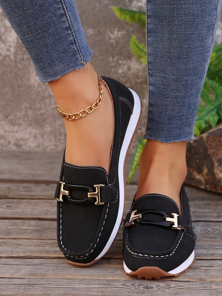 Damen Mokassin-Slipper mit Ziermetall-Bit und dämpfender Profilsohle EB