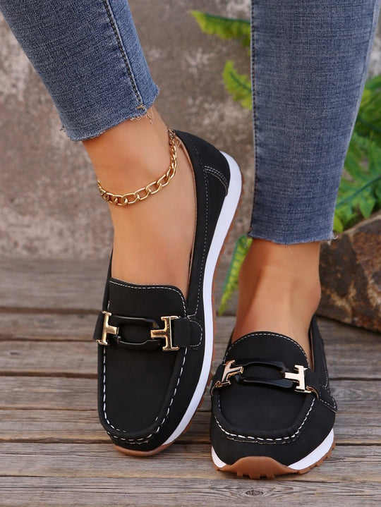 Damen Mokassin-Slipper mit Ziermetall-Bit und dämpfender Profilsohle EB