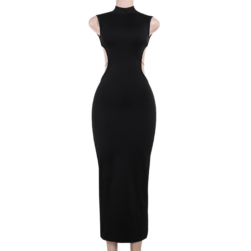 Damen figurbetontes Abendkleid mit Stehkragen und Cut-Outs EB