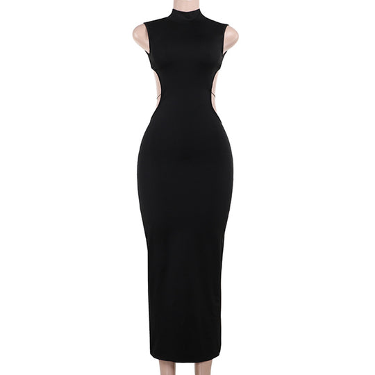 Damen figurbetontes Abendkleid mit Stehkragen und Cut-Outs EB
