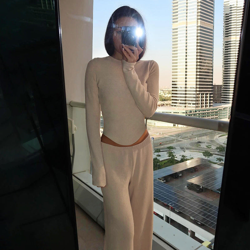 Damen nan legerer Palazzo-Loungehose mit Umschlagbund und weichem Baumwollstretch EB