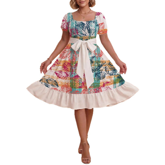 Damen Verspieltes Maxikleid mit Bärenmuster und taillierbarem Band EB