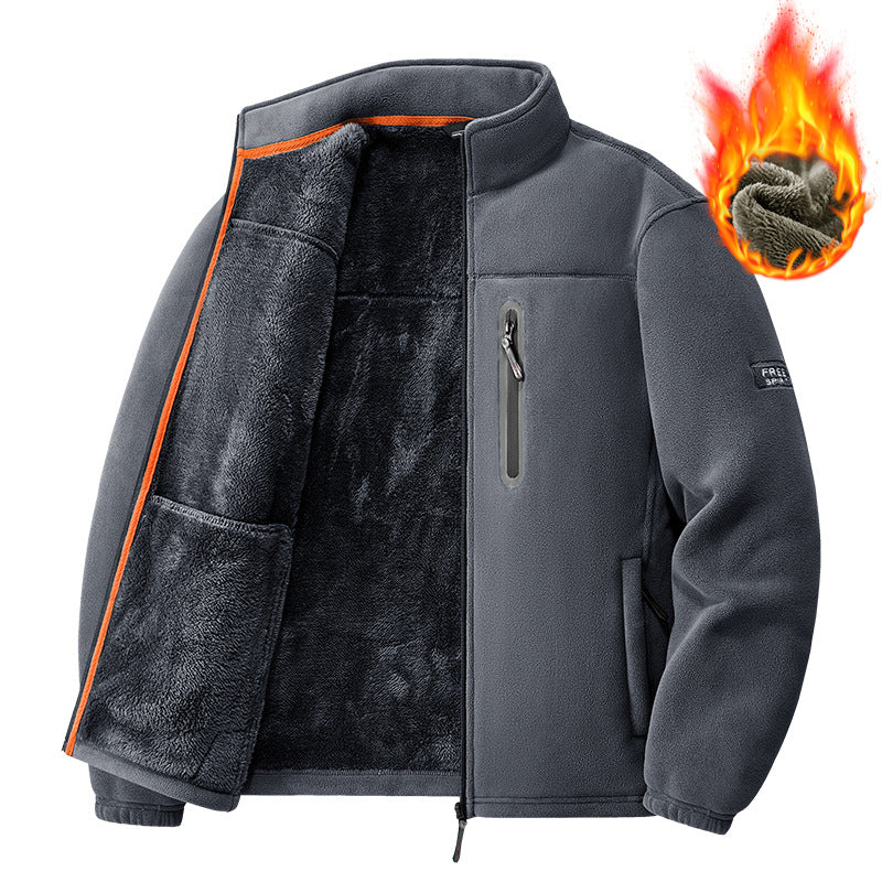 Herren nan Thermo-Fleecejacke mit hochflorigem Teddyfutter, Brust-Reißverschlusstasche und winddichter Front EB