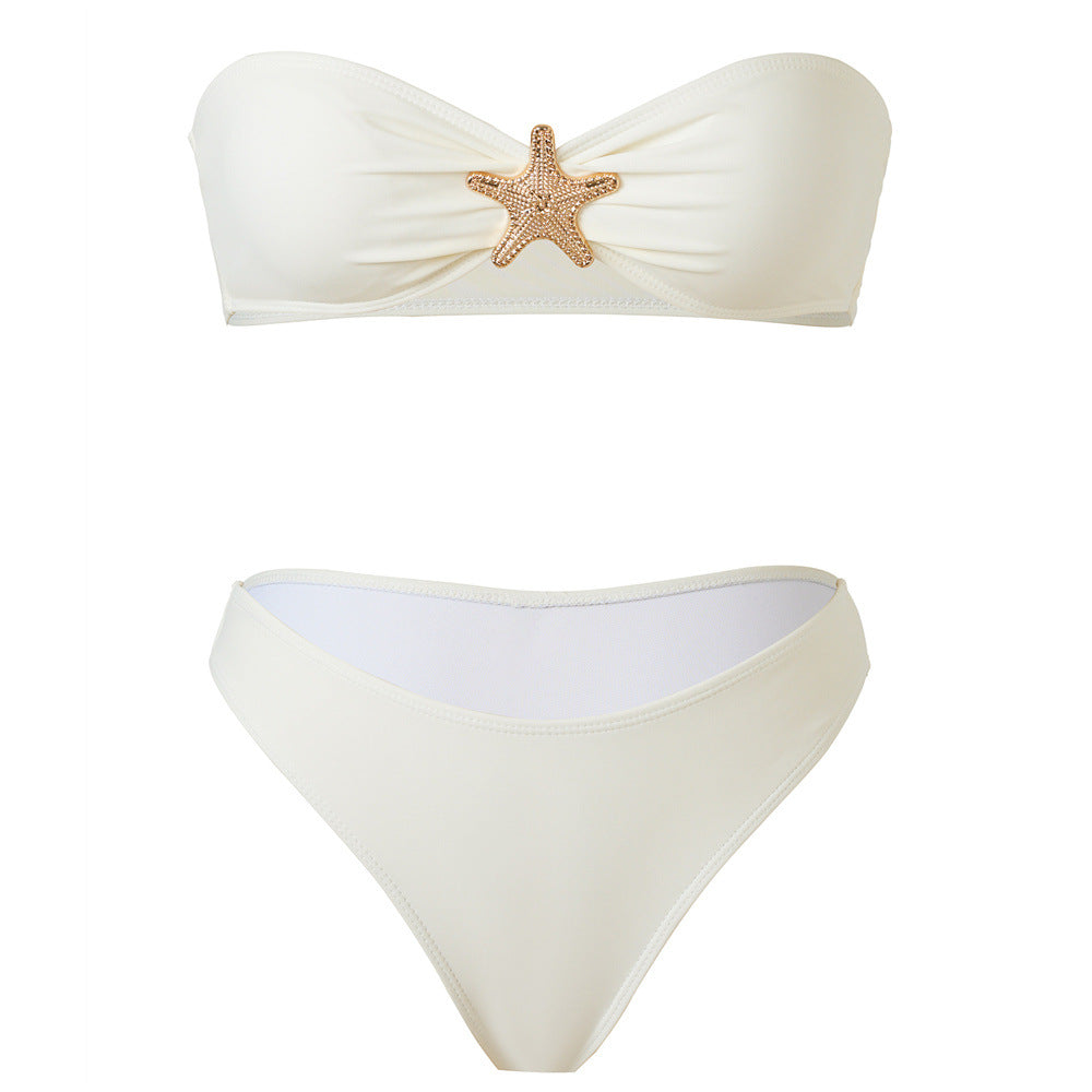 Damen Bikini-Set mit elegantem Wickelrock und dekorativem Sternen-Detail EB