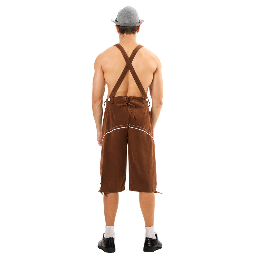 Herren nan knielange Wildlederimitat Lederhose mit detaillierter Stickerei EB