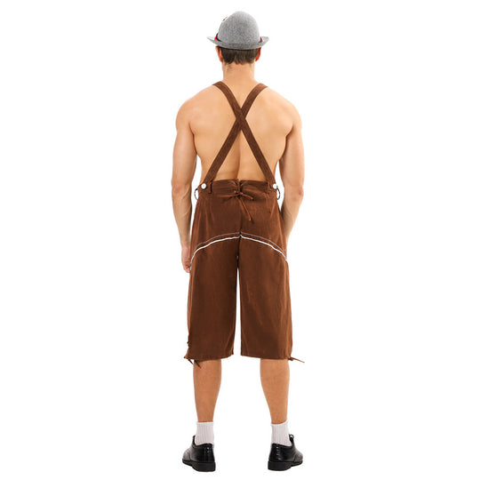 Herren nan knielange Wildlederimitat Lederhose mit detaillierter Stickerei EB