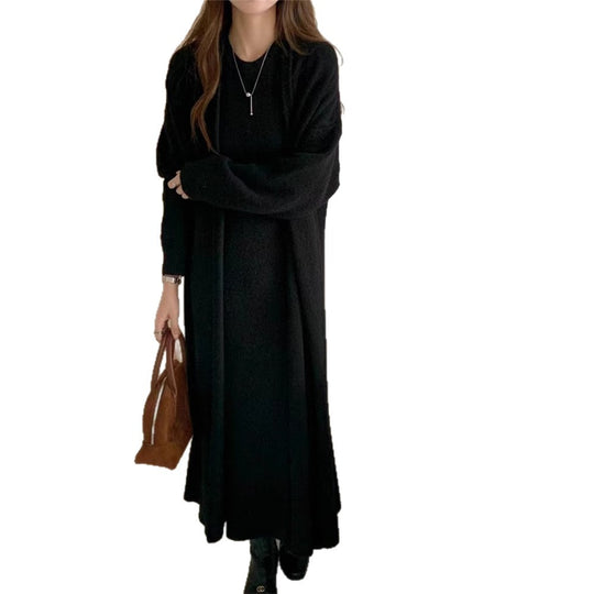 Damen Maxi-Strickkleid mit legerem Schnitt und langem Ärmel EB
