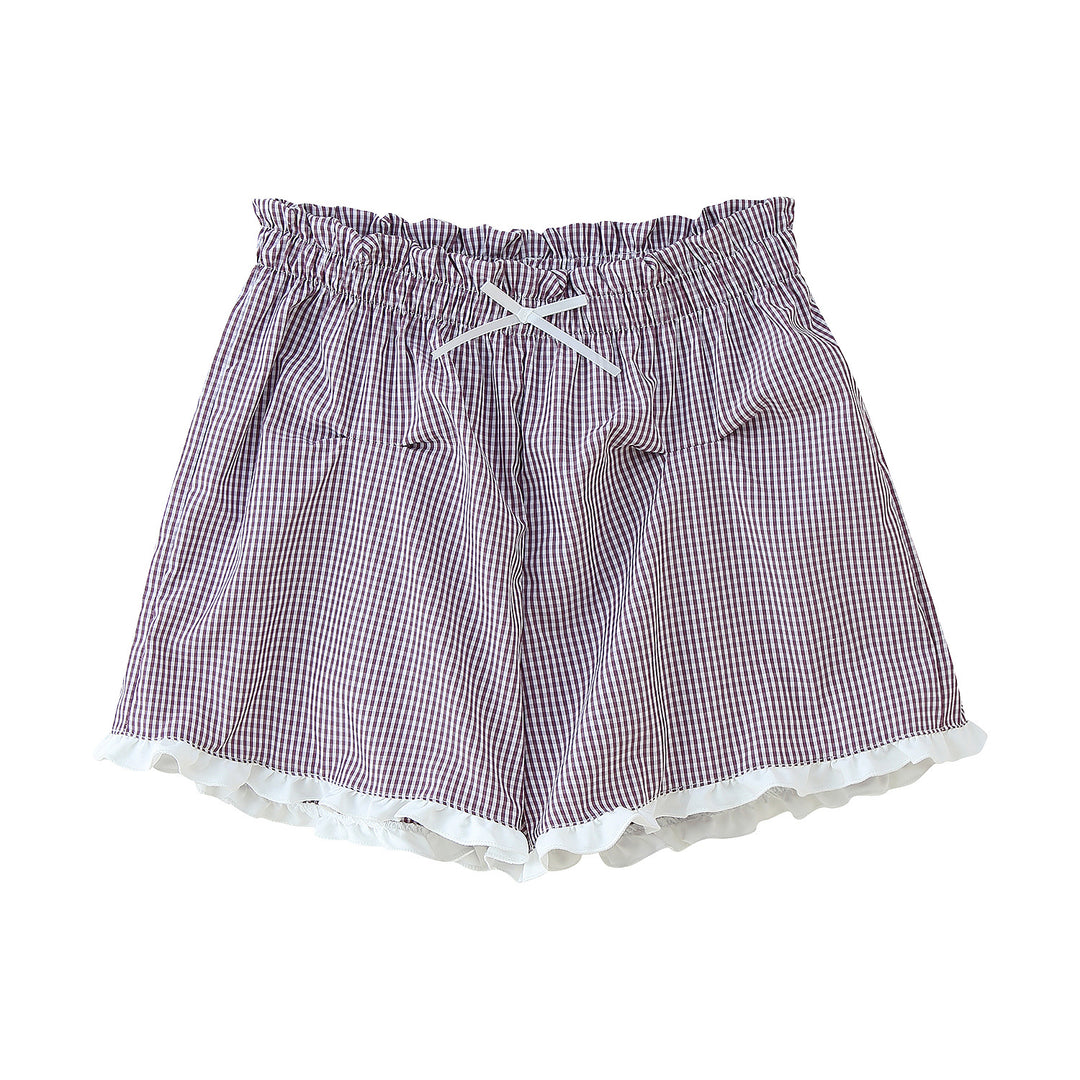 Damen Pyjama-Set mit Rüschendetails und knöpfbarem Oberteil EB