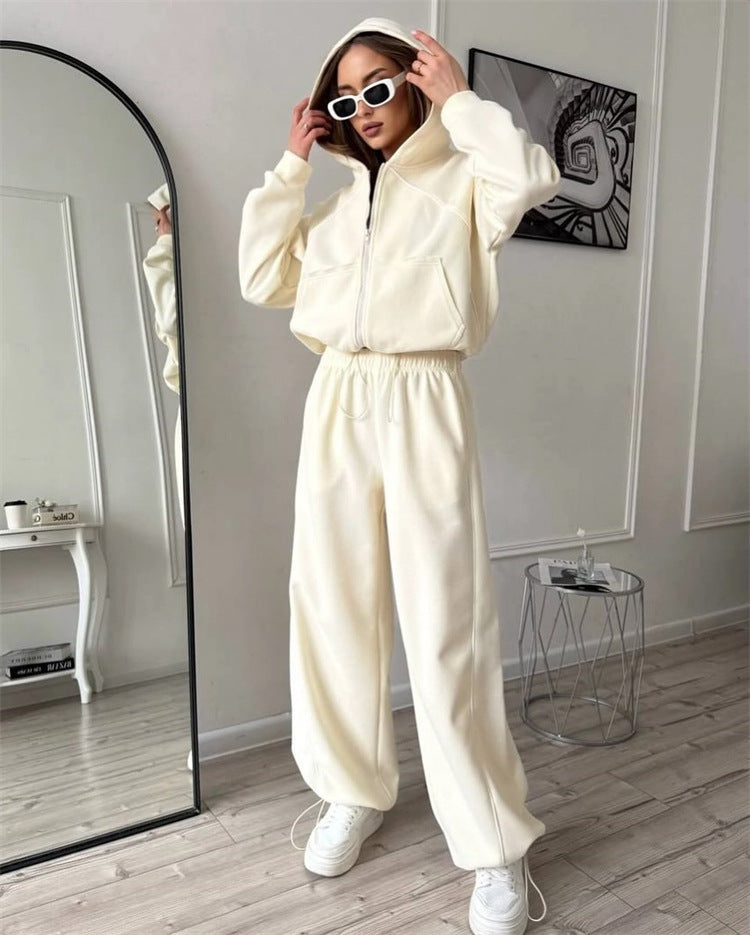 Damen nan Kapuzenjacke und weite Jogginghose Set mit kontrastnähten EB