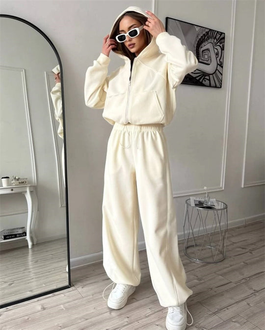 Damen nan Kapuzenjacke und weite Jogginghose Set mit kontrastnähten EB