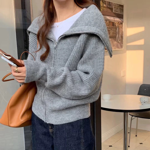 Damen Modischer Oversized-Pullover mit Kragen und Reißverschluss EB