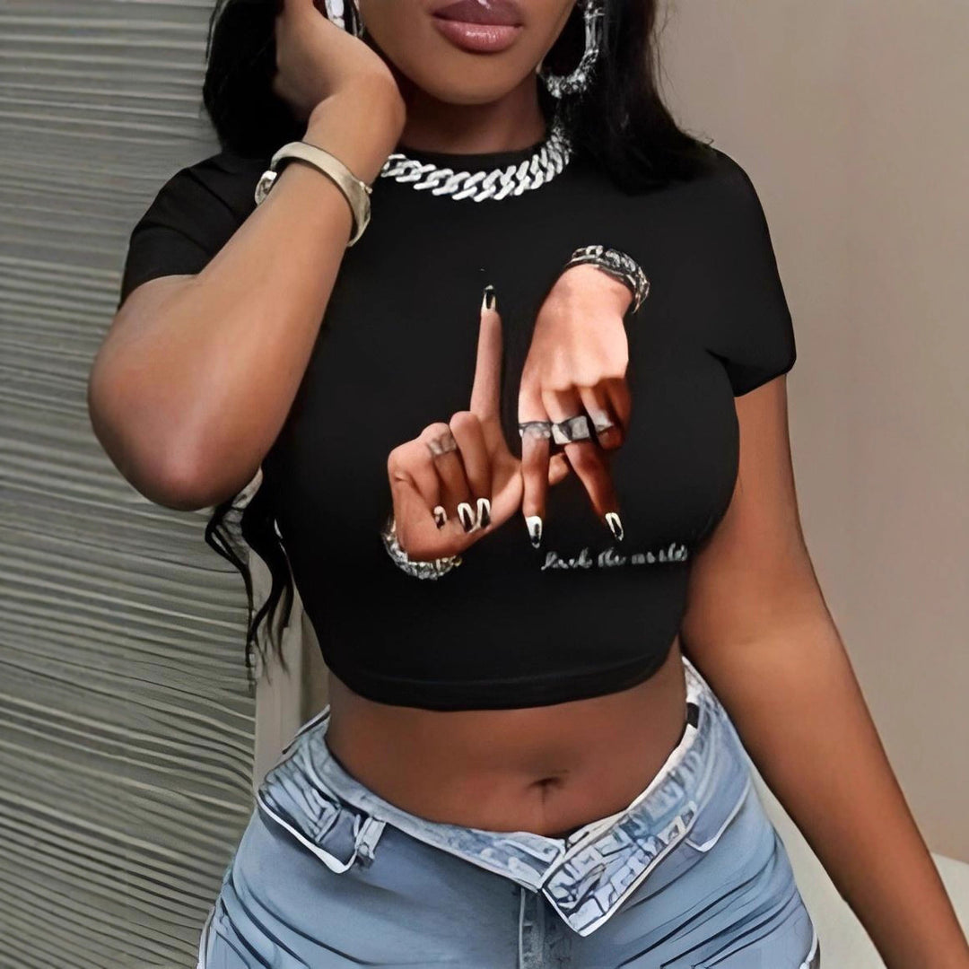 Damen Crop-Top mit künstlerischem Statement-Druck EB