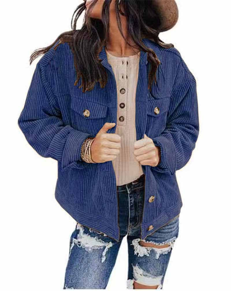 Damen lässige Kordjacke im Oversized-Schnitt mit Knopfdetails EB