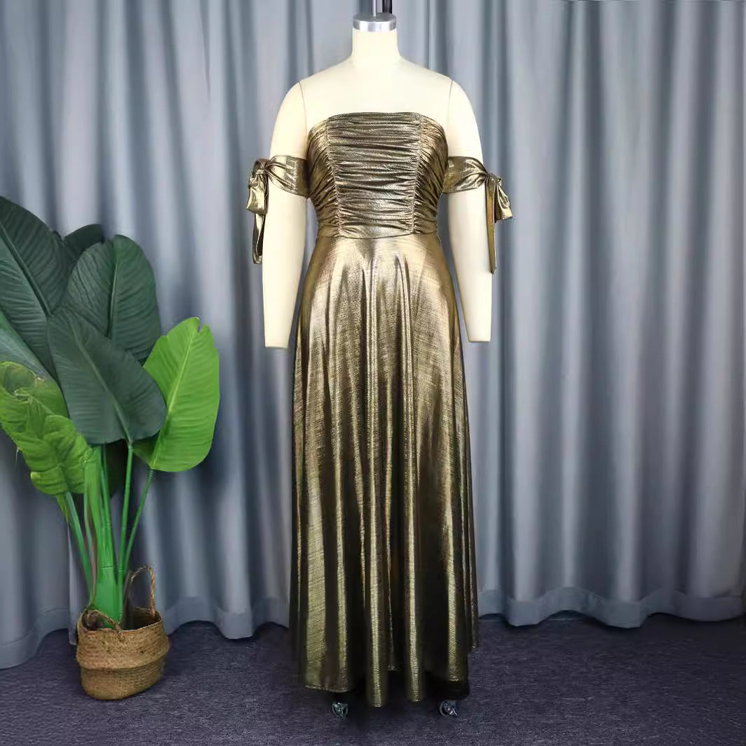 Damen glamouröses Abendkleid mit schulterfreiem Design und eleganten Raffungen EB