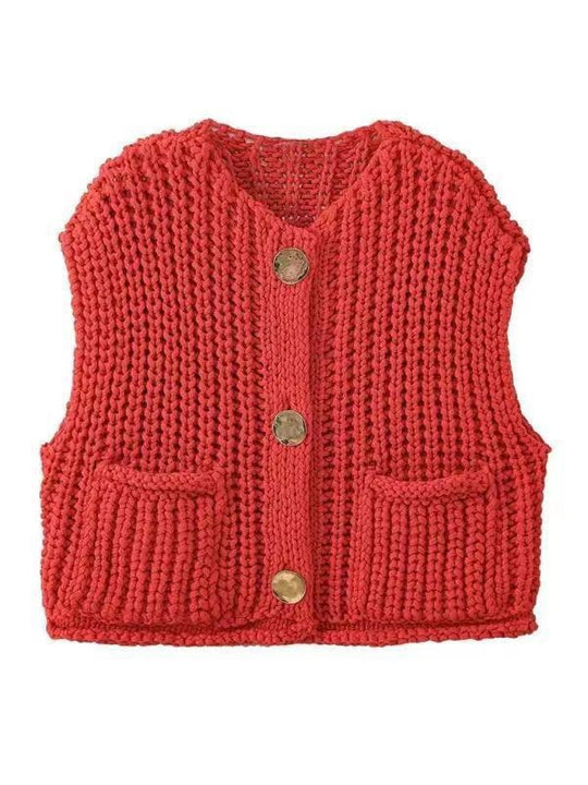 Damen Strickweste mit Knöpfen und Taschen EB