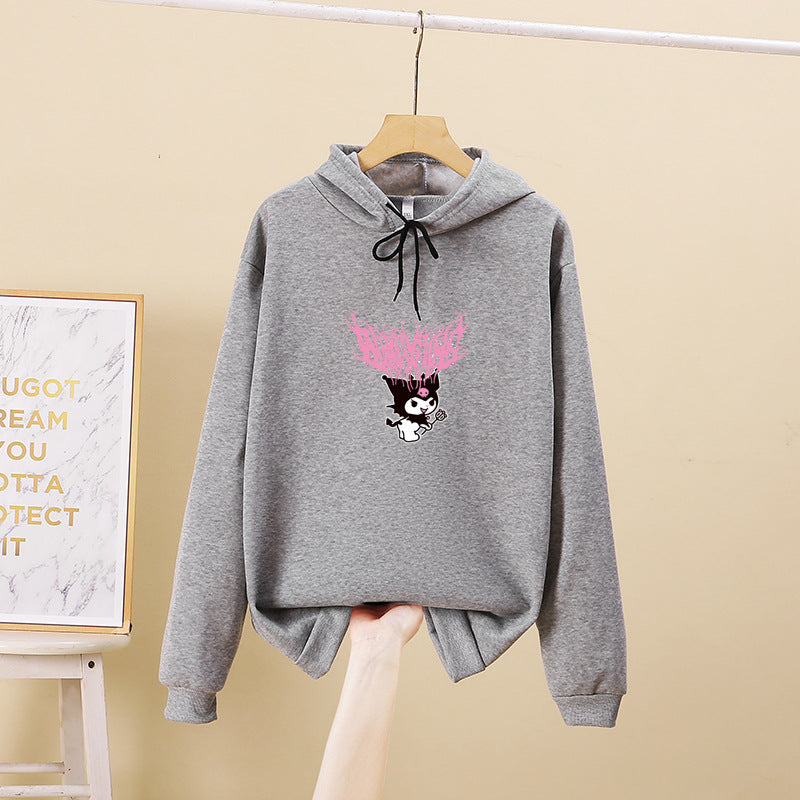 Damen nan Kapuzenpullover mit Gothic‑Kawaii Print, Oversize‑Schnitt und weichem Fleeceinnenfutter EB