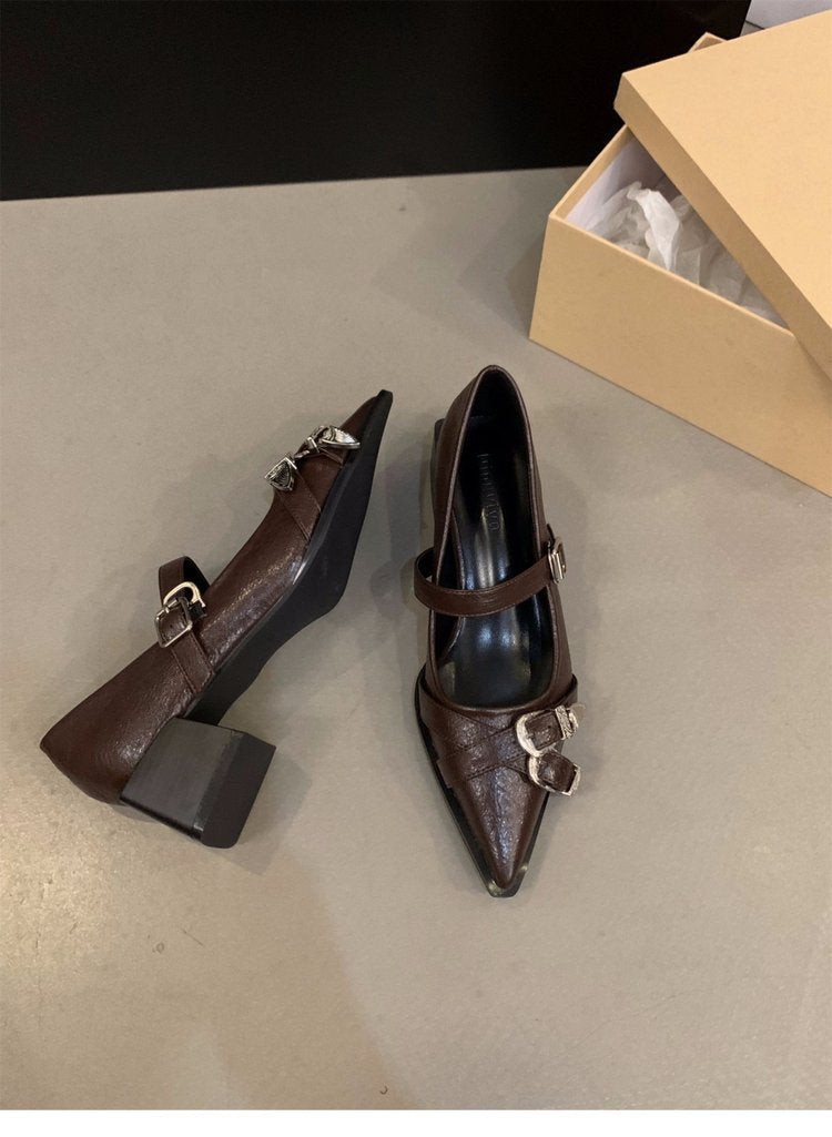 Damen elegante Mary Jane Pumps mit modischer Schnalle und bequemer Blockabsatz EB