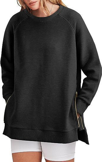 Damen modischer Sweatshirt mit seitlichen Reißverschlüssen EB