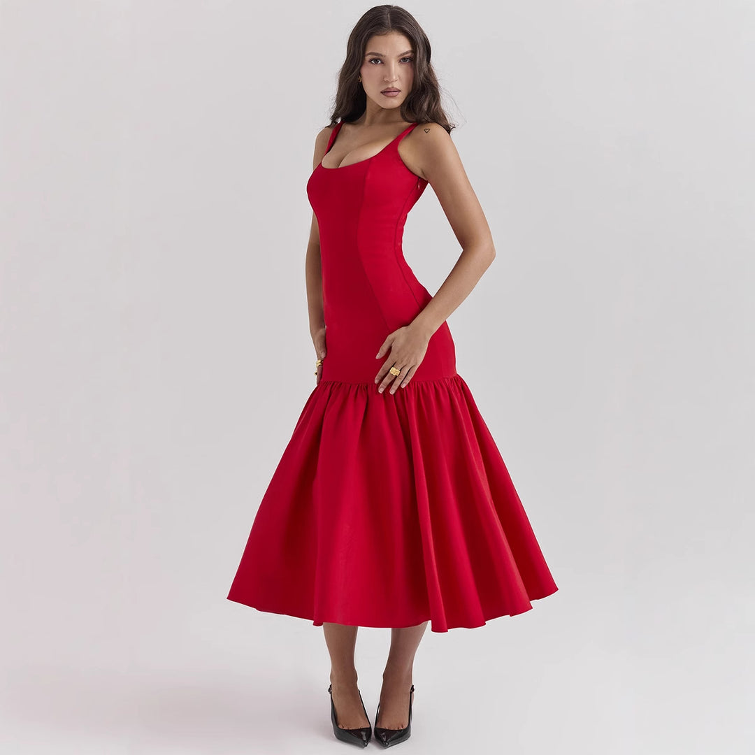 Damen Maxikleid mit schickem Taillenbetonung und voluminösem Rock EB