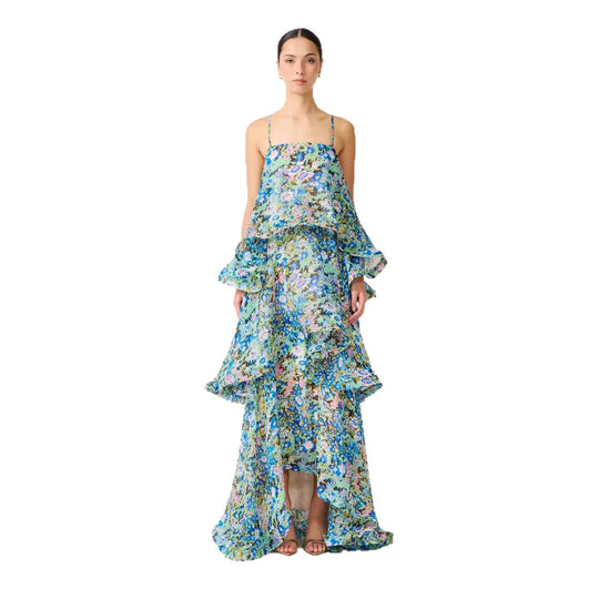 Damen Maxi Kleid mit Volant-details EB