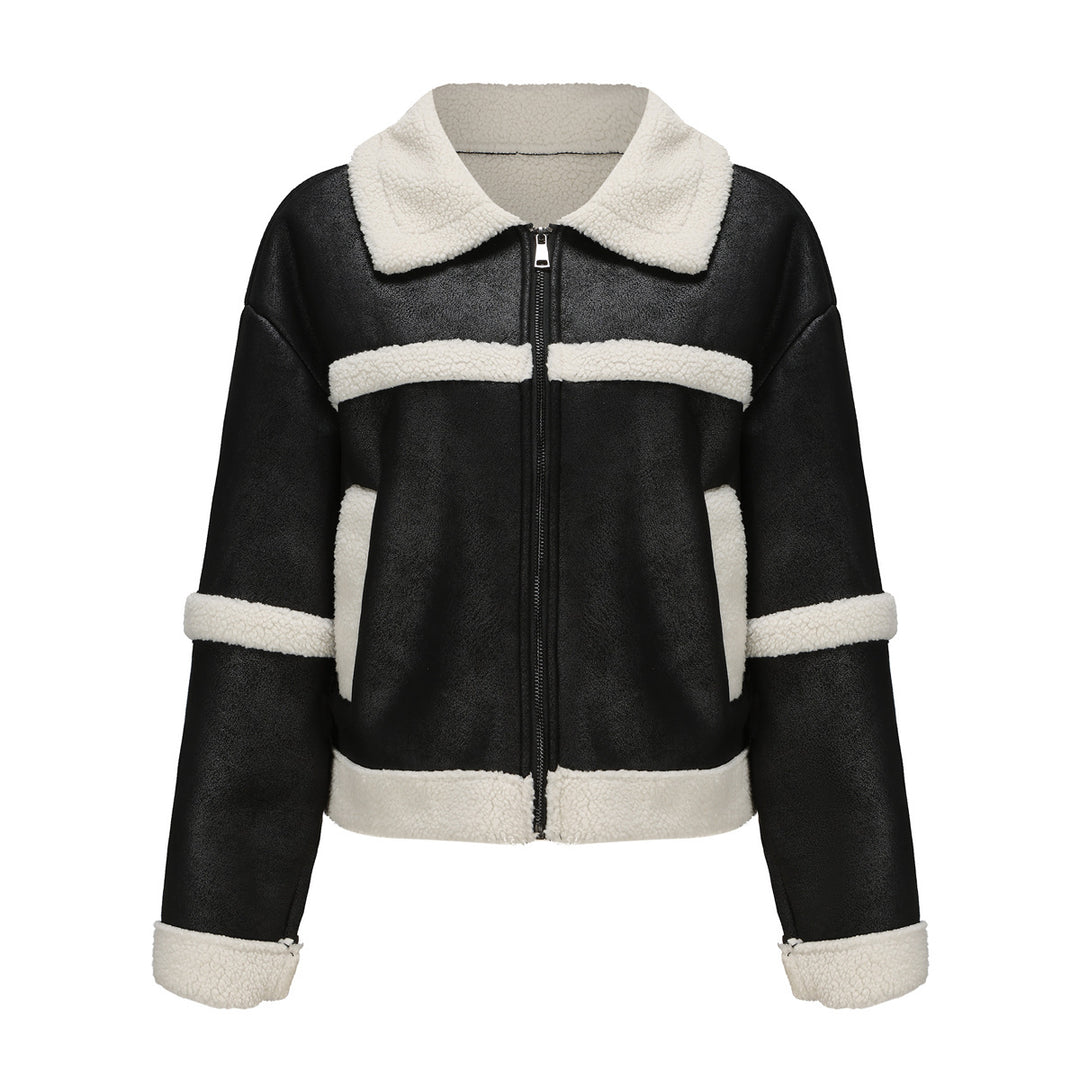 Damen nan kurze Teddyjacke im Aviator-Stil mit Reißverschluss EB