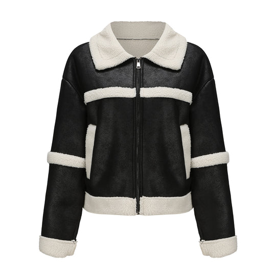 Damen nan kurze Teddyjacke im Aviator-Stil mit Reißverschluss EB