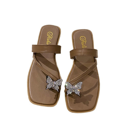 Damen elegante Flip-Flops mit funkelnder Schmetterlingsapplikation EB