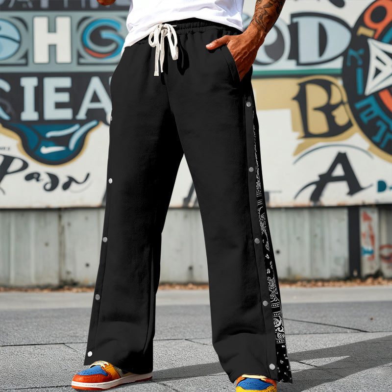 Herren nan weit geschnittene Snap-Front Jogginghose mit Paisley-Seiteneinsatz und elastischem Komfortbund EB