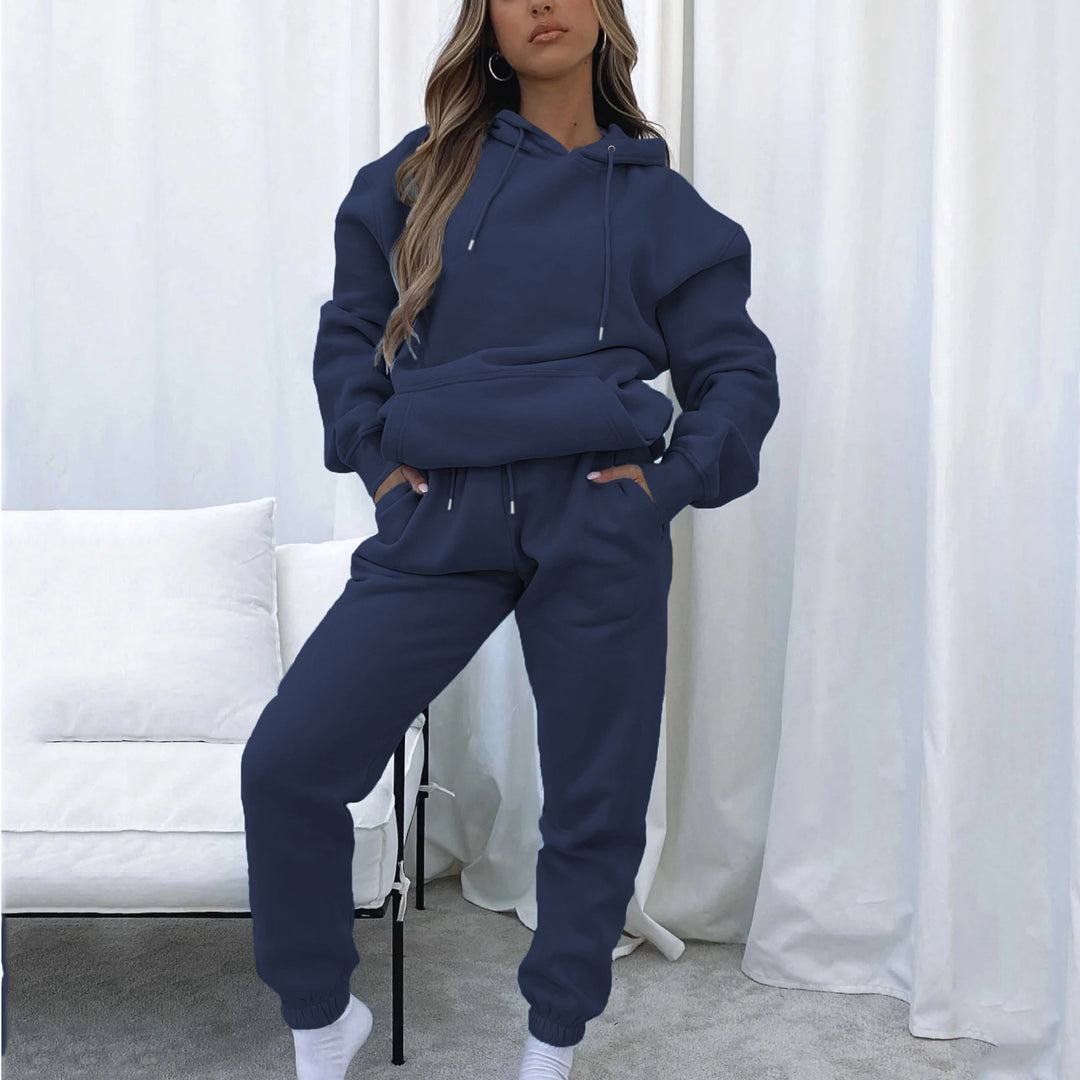 Damen nan Cropped Kapuzenjacke und High-Waist Jogginghose Set aus French Terry mit elastischem Bund EB