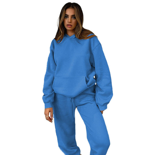Damen nan lässiges Oversize-Kapuzenloungewear-Set mit fleecegefüttertem Hoodie und hochgeschnittener Jogginghose EB