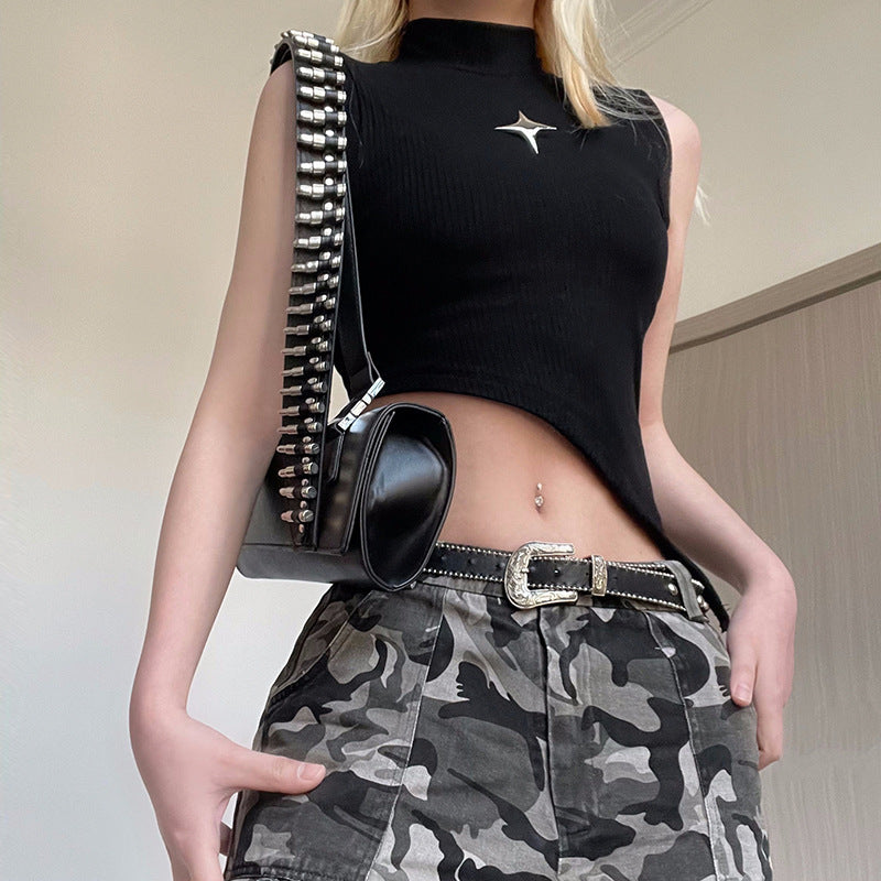 Damen asymmetrisches Crop-Top mit modernem Design und dekorativen Details EB
