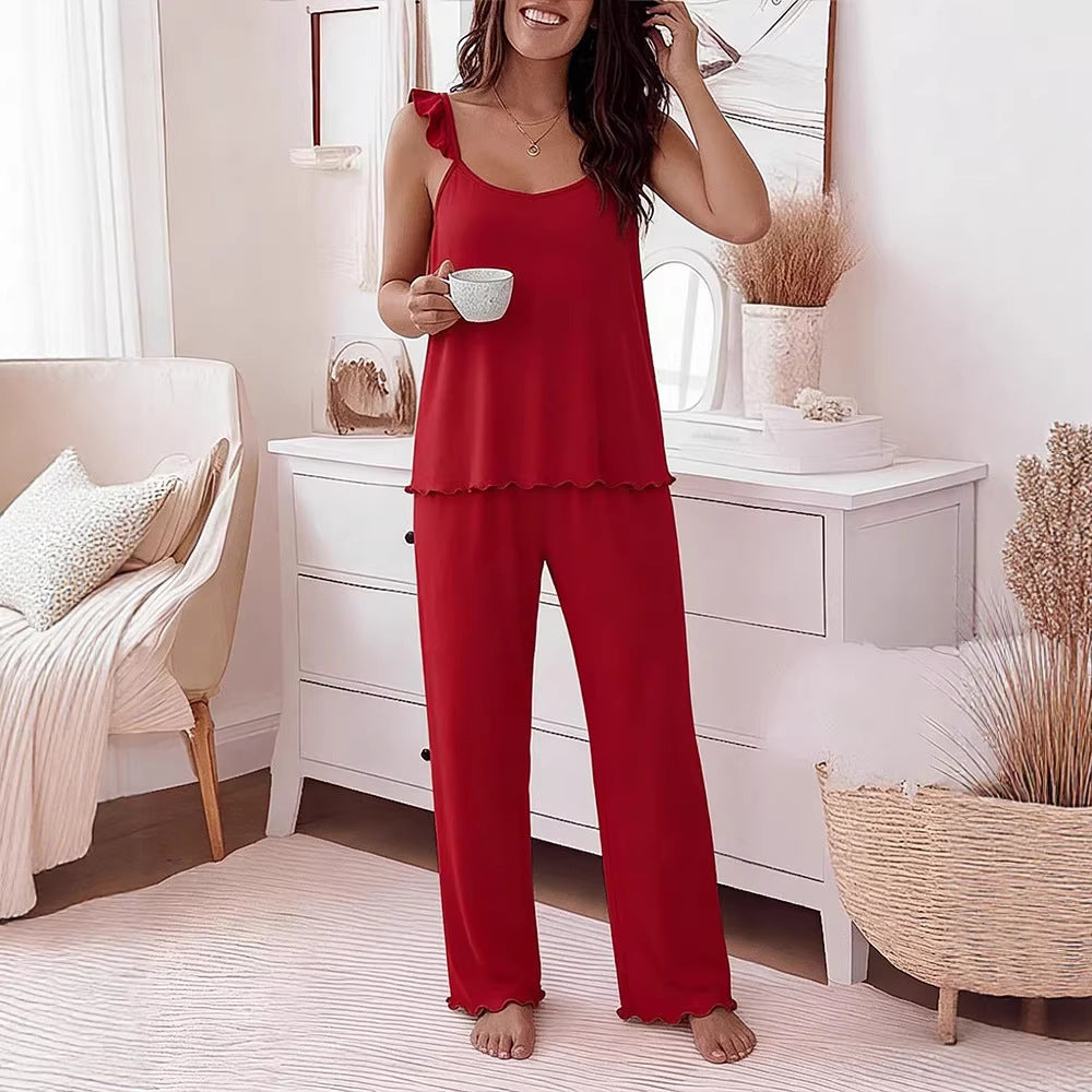 Damen Pyjama-Set mit zarten Rüschendetails und weichem Stoff EB